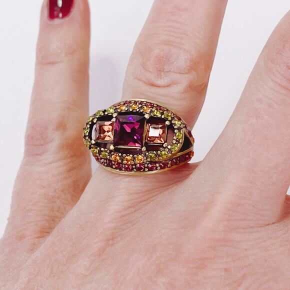 Signed Heidi Daus Colorful Cocktail Ring Designer Statement Rhinestone Size 6 - Picture 2 of 11